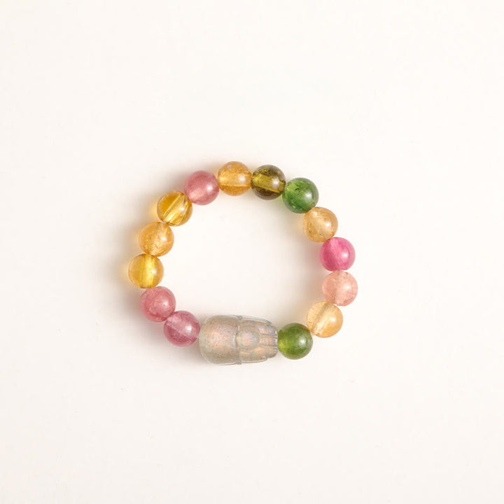 Buddha Stones Natural Tourmaline Lucky Pearl Pixiu Amber Positive Love Ring - Tourmaline& Moonstone - image 5