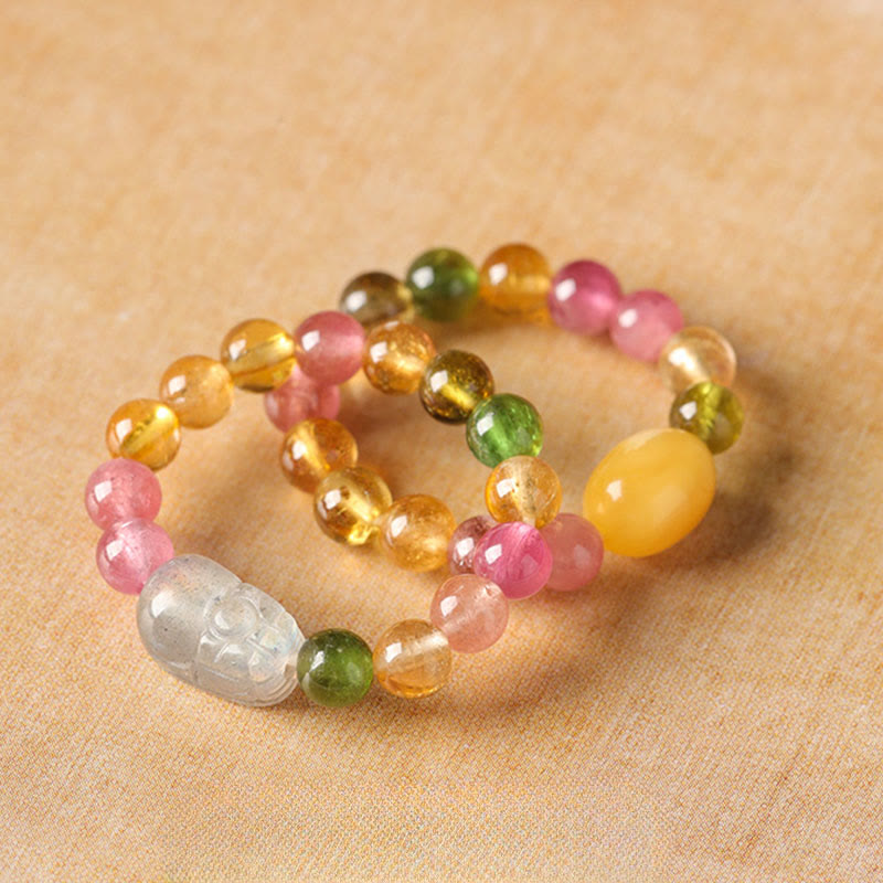 Buddha Stones Natural Tourmaline Lucky Pearl Pixiu Amber Positive Love Ring - image 15