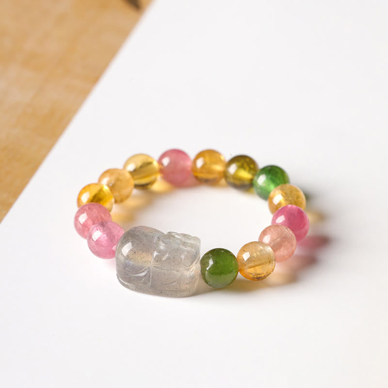 Buddha Stones Natural Tourmaline Lucky Pearl Pixiu Amber Positive Love Ring - image 6