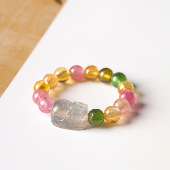 Buddha Stones Natural Tourmaline Lucky Pearl Pixiu Amber Positive Love Ring - image 6