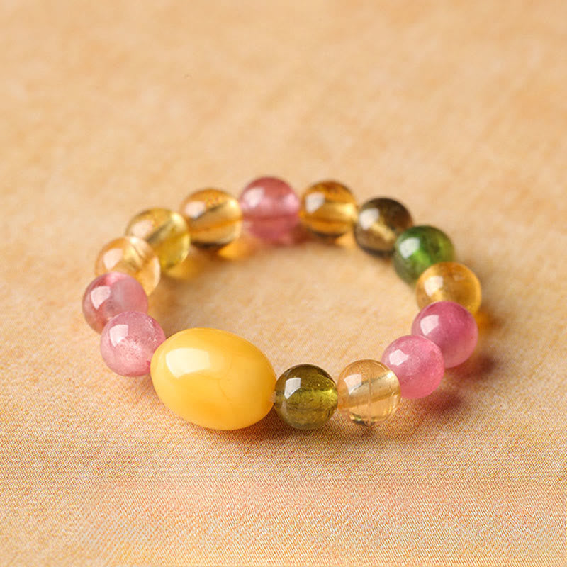 Buddha Stones Natural Tourmaline Lucky Pearl Pixiu Amber Positive Love Ring - image 12