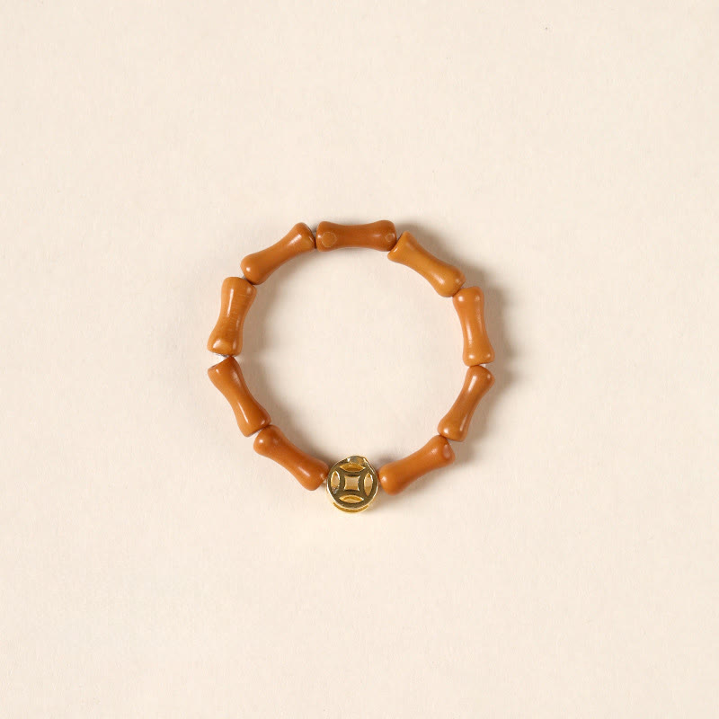 Buddha Stones Olive Pit Bead Copper Coin Inner Strength Ring - Copper Coin - 6mm - image 2