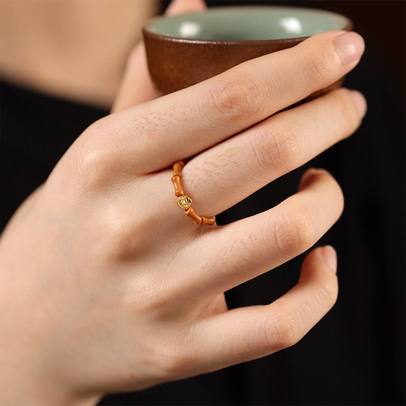 Buddha Stones Olive Pit Bead Copper Coin Inner Strength Ring - image 3