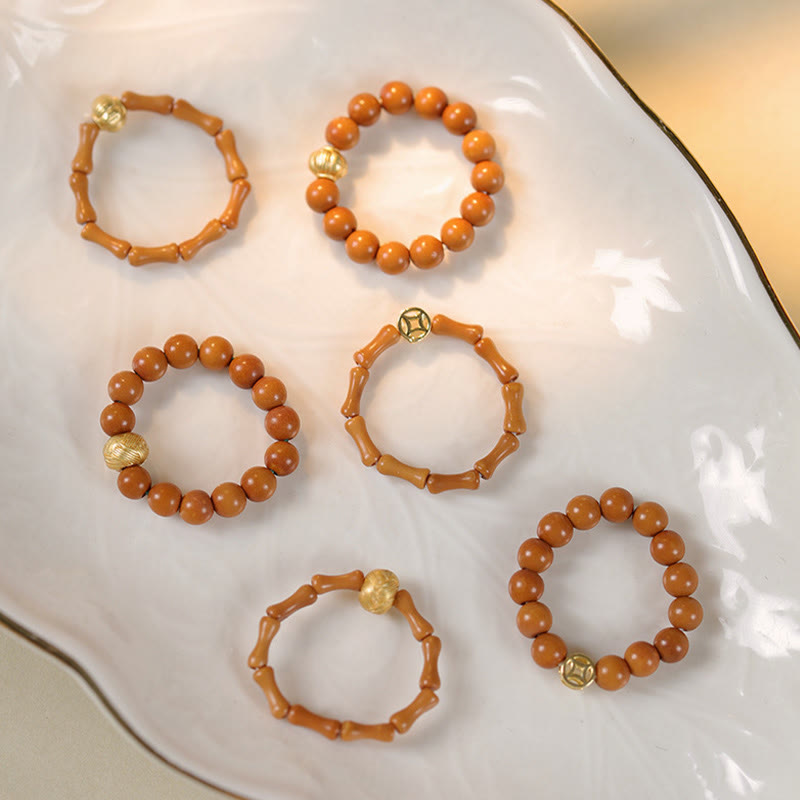 Buddha Stones Olive Pit Bead Copper Coin Inner Strength Ring - image 17