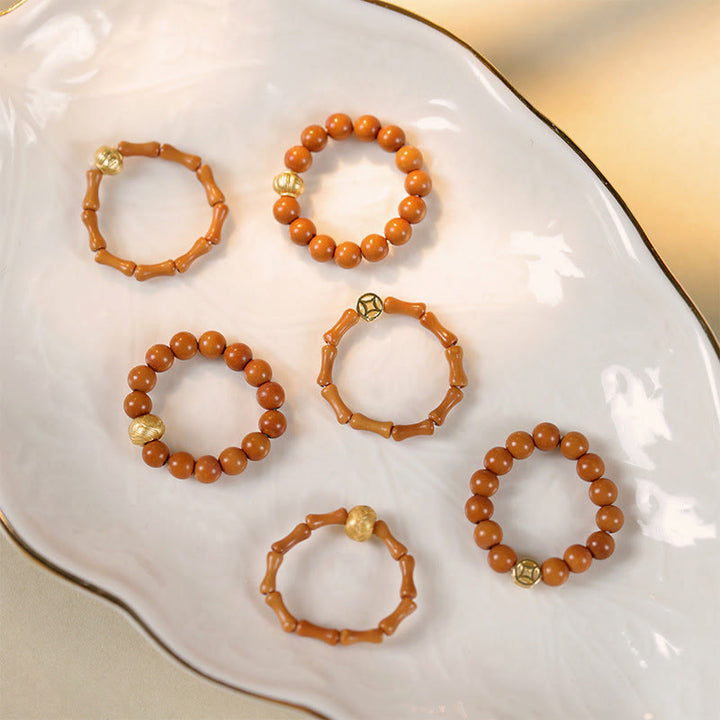 Buddha Stones Olive Pit Bead Copper Coin Inner Strength Ring - image 18