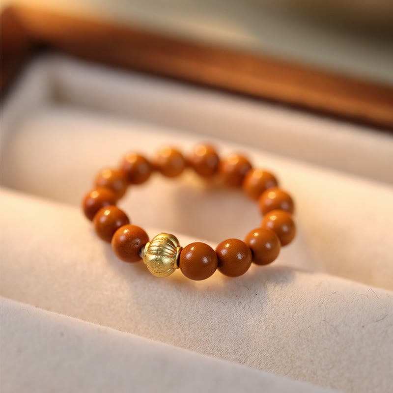 Buddha Stones Olive Pit Bead Copper Coin Inner Strength Ring - image 13