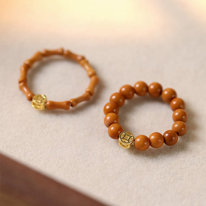 Buddha Stones Olive Pit Bead Copper Coin Inner Strength Ring - image 0