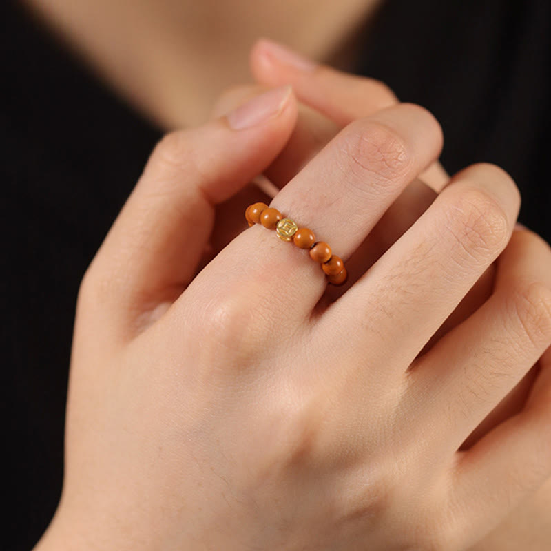 Buddha Stones Olive Pit Bead Copper Coin Inner Strength Ring - image 16