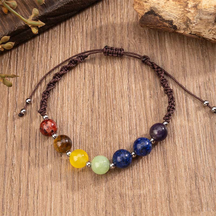 Buddha Stones Natural Various Crystals Tiger Eye Amethyst Courage Rope Bracelet - image 3