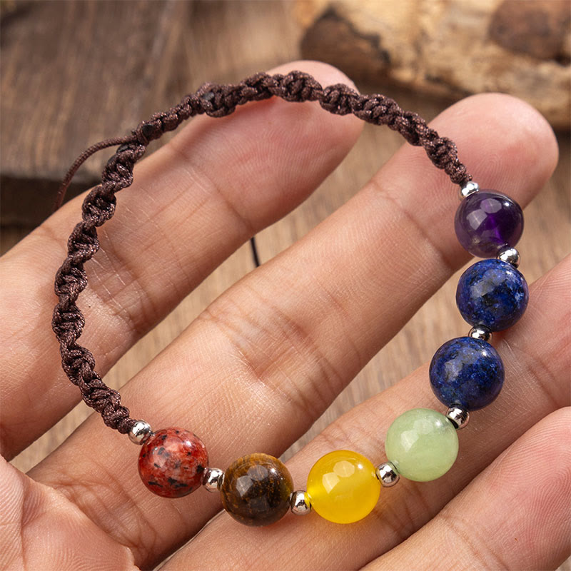 Buddha Stones Natural Various Crystals Tiger Eye Amethyst Courage Rope Bracelet - image 4