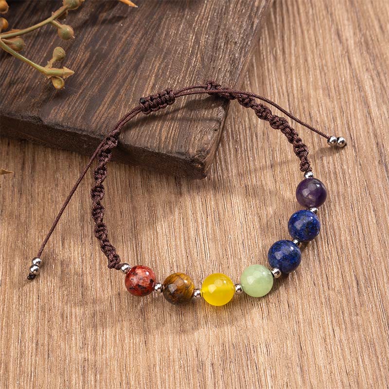 Buddha Stones Natural Various Crystals Tiger Eye Amethyst Courage Rope Bracelet - image 1