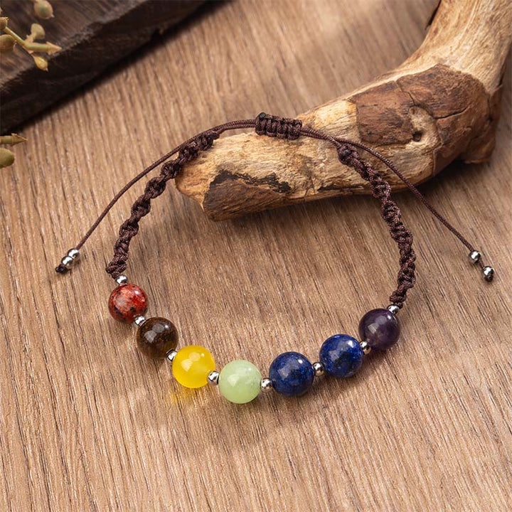 Buddha Stones Natural Various Crystals Tiger Eye Amethyst Courage Rope Bracelet - Brown Rope & Various Crystals(Wrist Circumference: 15-26cm) - image 0