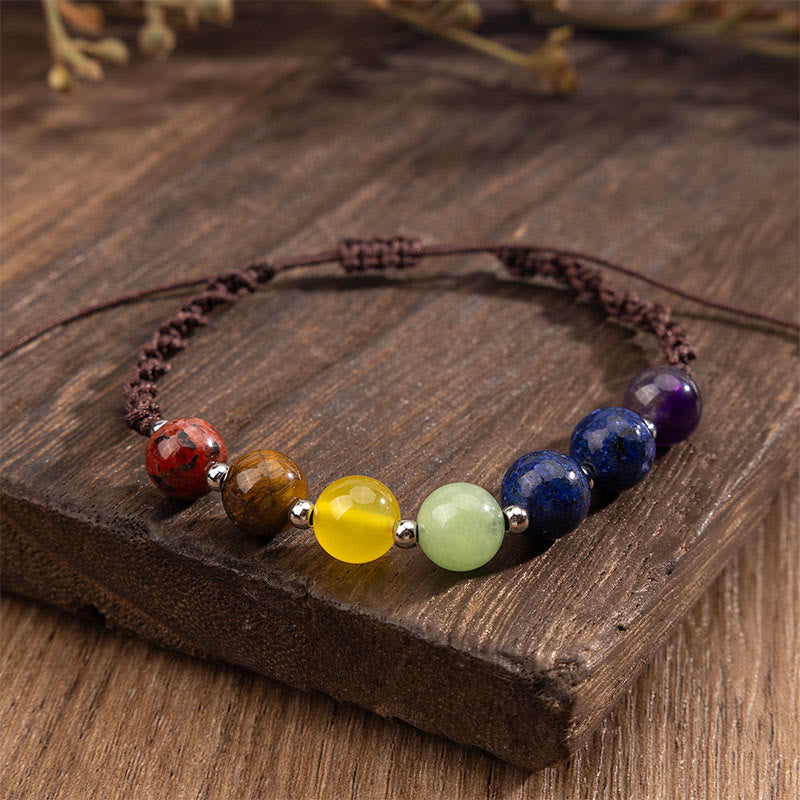 Buddha Stones Natural Various Crystals Tiger Eye Amethyst Courage Rope Bracelet - image 2