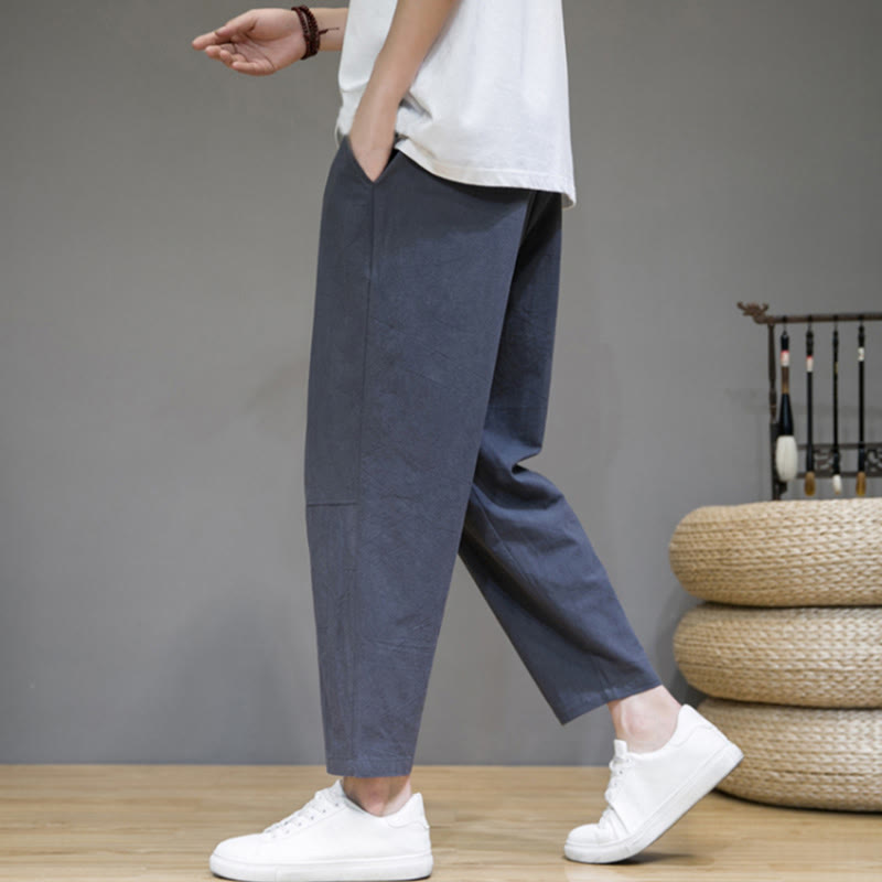 Buddha Stones Casual Pure Color Tapered Design Men's Cotton Linen Drawstring Pants With Pockets - SlateGray - US/UK/AU46,EU56 (5XL) - image 11