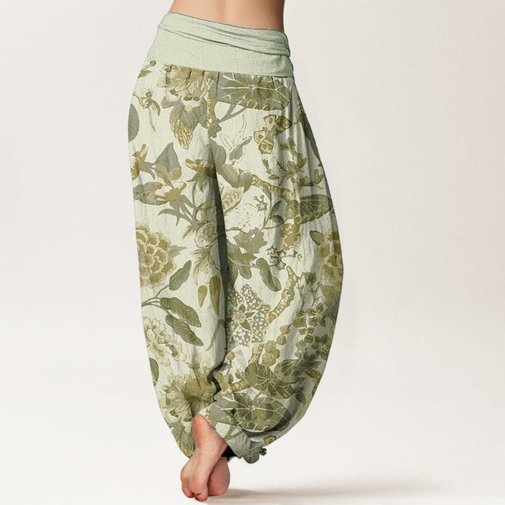 Buddha Stones Pure Cotton Lotus Leaf Peony Pattern Women's Elastic Waist Harem Pants - image 11