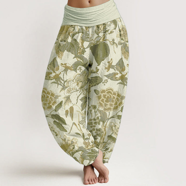 Buddha Stones Pure Cotton Lotus Leaf Peony Pattern Women's Elastic Waist Harem Pants - Beige - US22,UK/AU26,EU54 (6XL) - image 9