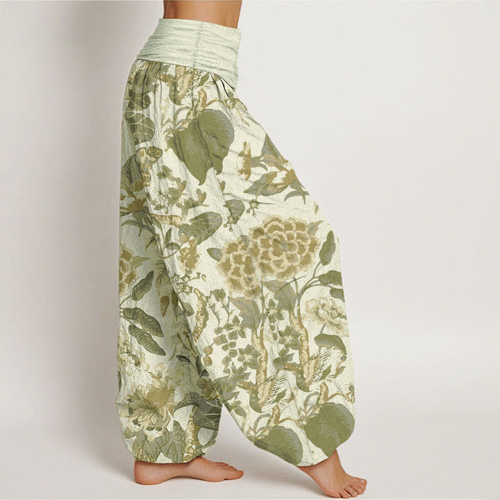 Buddha Stones Pure Cotton Lotus Leaf Peony Pattern Women's Elastic Waist Harem Pants - image 10