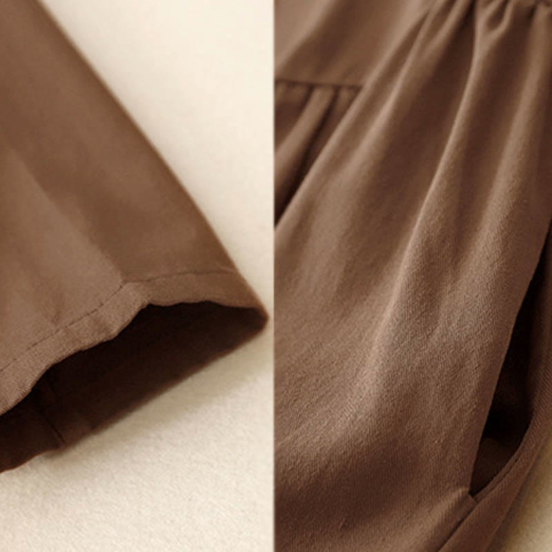 Buddha Stones Commute Long Sleeve Pure Color Button Design Lapel Cotton Midi Dress - image 13