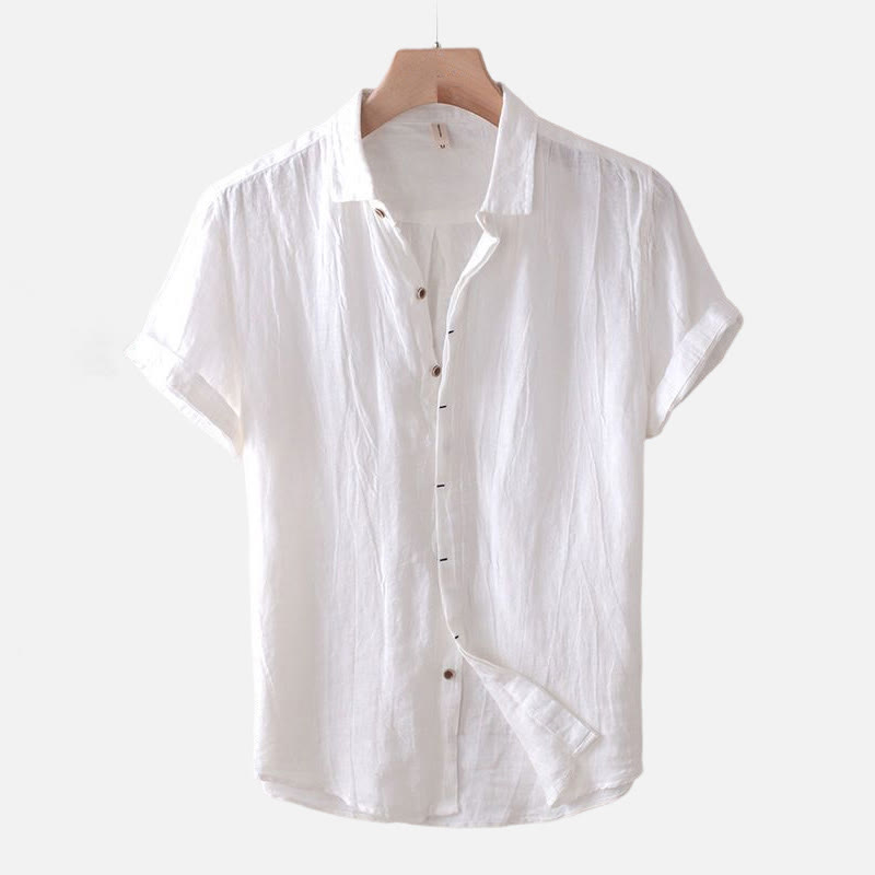 Buddha Stones Men's Shirt Solid Color Lapel Top Short Sleeve Comfy Button Crease Cotton Linen Shirt - Short Sleeve - White - US/UK/AU50,EU60 (5XL) - image 7