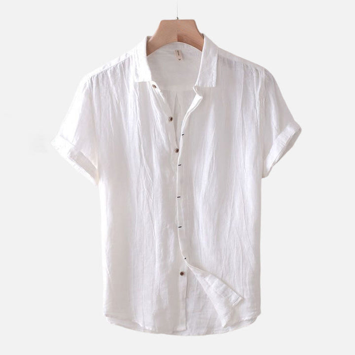 Buddha Stones Men's Shirt Solid Color Lapel Top Short Sleeve Comfy Button Crease Cotton Linen Shirt - Short Sleeve - White - US/UK/AU50,EU60 (5XL) - image 7