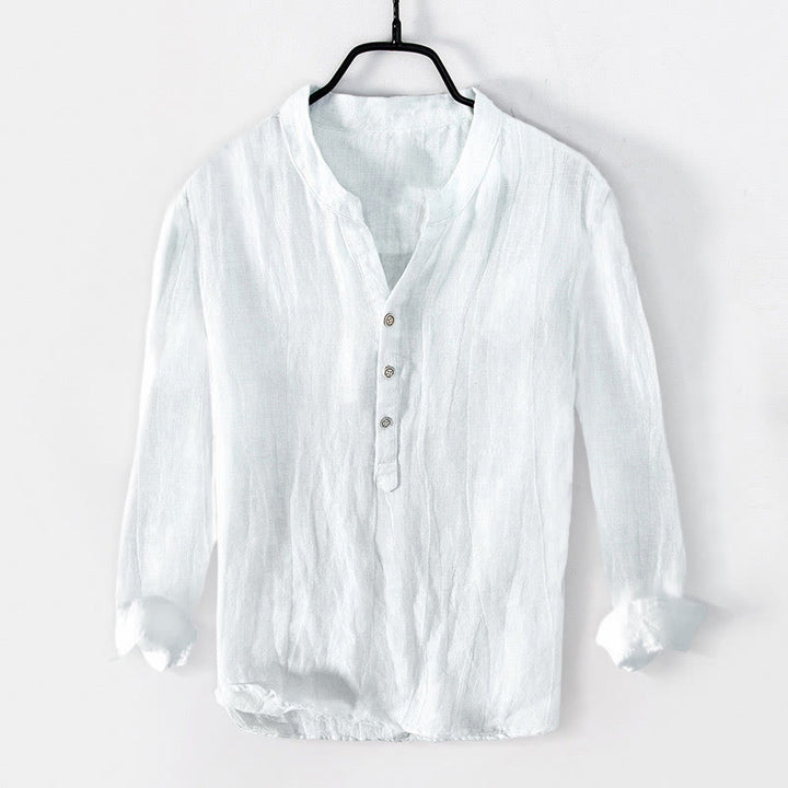 Buddha Stones Solid Color Short Sleeve Half Button Shirt Cotton Linen Men Clothing - Long Sleeve - White - US/UK/AU50,EU60 (5XL) - image 23