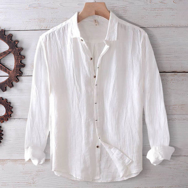 Buddha Stones Men's Shirt Solid Color Lapel Top Short Sleeve Comfy Button Crease Cotton Linen Shirt - Long Sleeve - White - US/UK/AU50,EU60 (5XL) - image 20