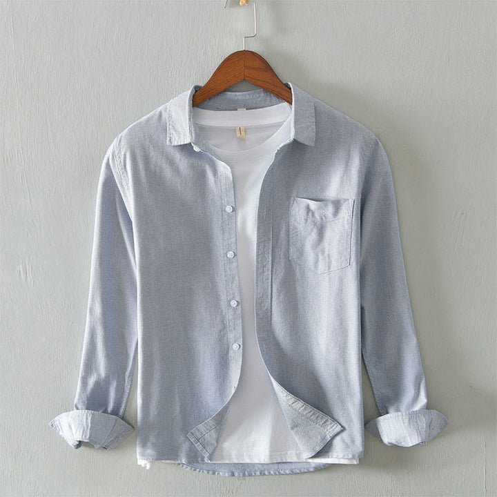 Buddha Stones Solid Color Long Sleeve Buttons Down Design Men Cotton Shirt Clothing - LightGrey - US/UK/AU40,EU50 (3XL) - image 6