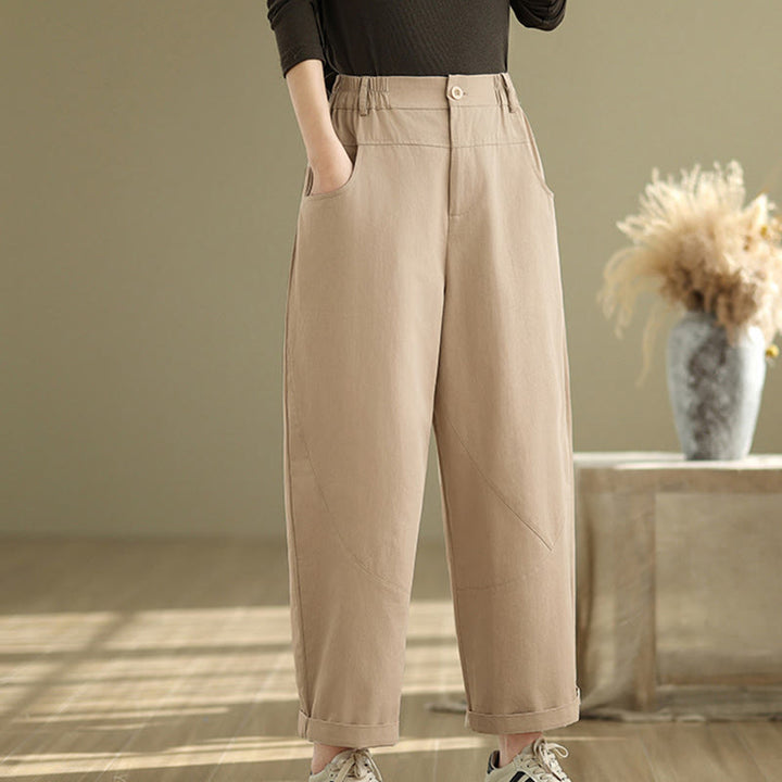 Buddha Stones Casual 7-8 Length Buttons Women's Cotton Polyester Harem Pants With Pockets - image 11