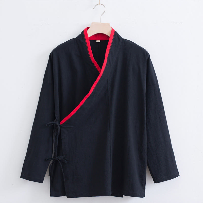 Buddha Stones Vintage Solid Long Sleeve Lace-up Design Cotton Linen Men's Shirt - Black - US/UK/AU44,EU54 (4XL) - image 12