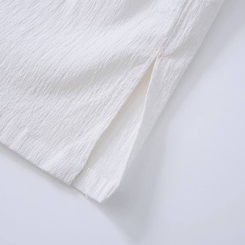 Buddha Stones Vintage Solid Long Sleeve Lace-up Design Cotton Linen Men's Shirt - image 7