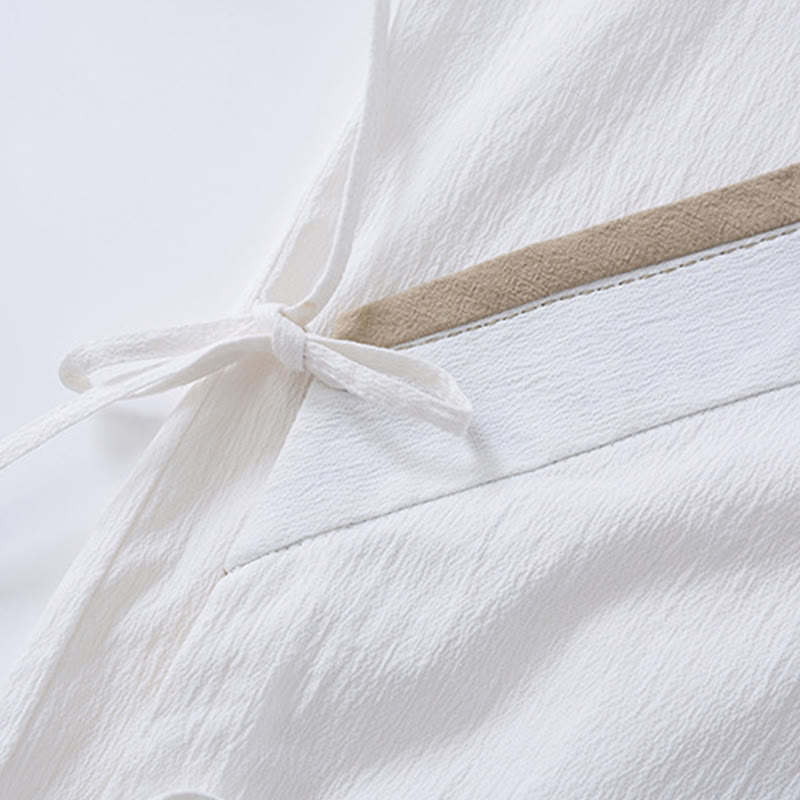 Buddha Stones Vintage Solid Long Sleeve Lace-up Design Cotton Linen Men's Shirt - image 6