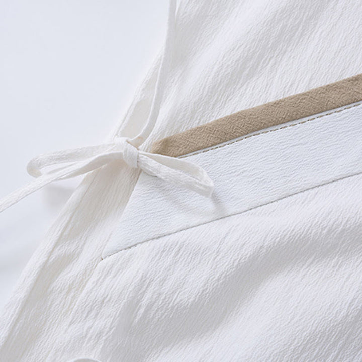 Buddha Stones Vintage Solid Long Sleeve Lace-up Design Cotton Linen Men's Shirt - image 6