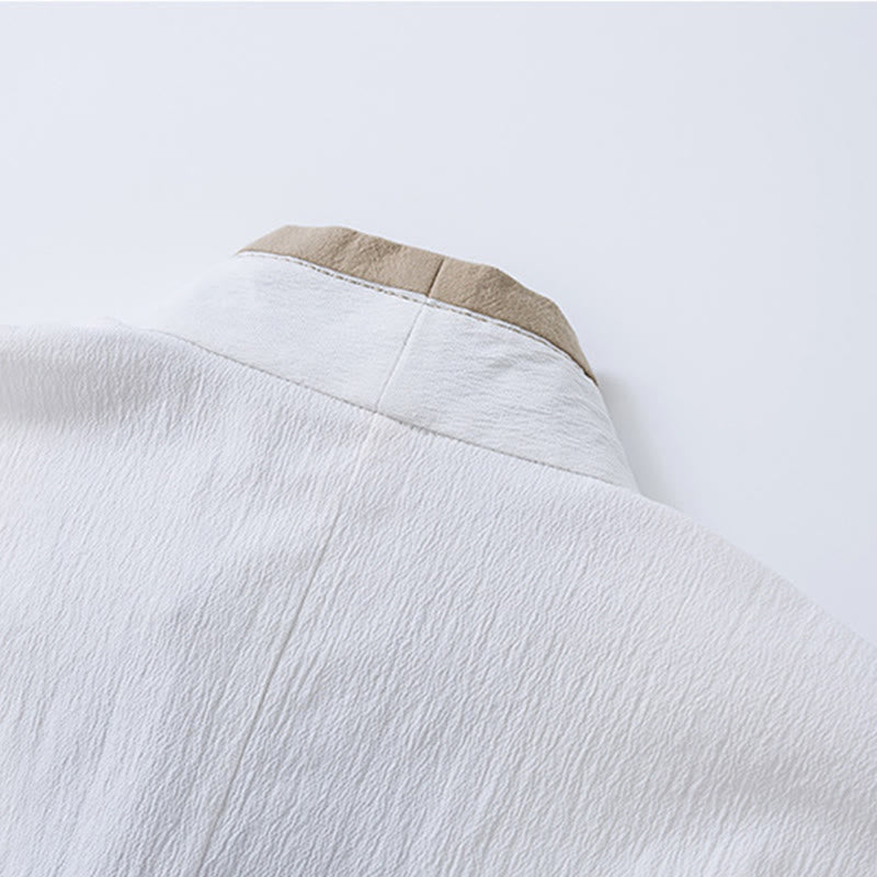 Buddha Stones Vintage Solid Long Sleeve Lace-up Design Cotton Linen Men's Shirt - image 4