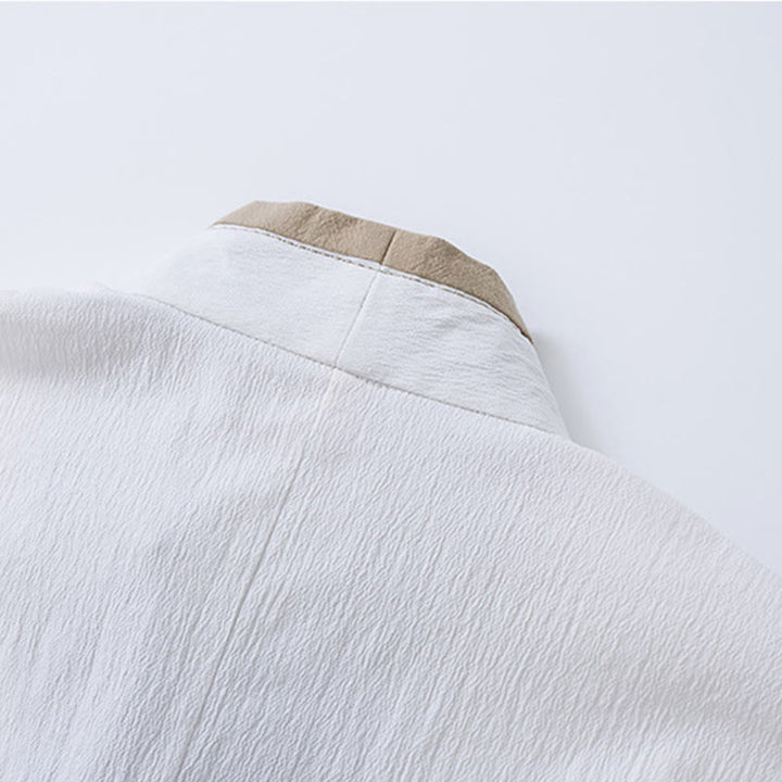 Buddha Stones Vintage Solid Long Sleeve Lace-up Design Cotton Linen Men's Shirt - image 4