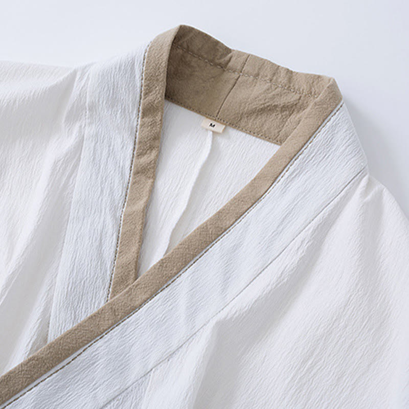 Buddha Stones Vintage Solid Long Sleeve Lace-up Design Cotton Linen Men's Shirt - image 2