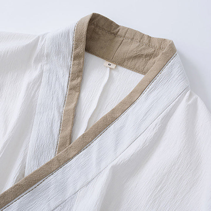 Buddha Stones Vintage Solid Long Sleeve Lace-up Design Cotton Linen Men's Shirt - image 2