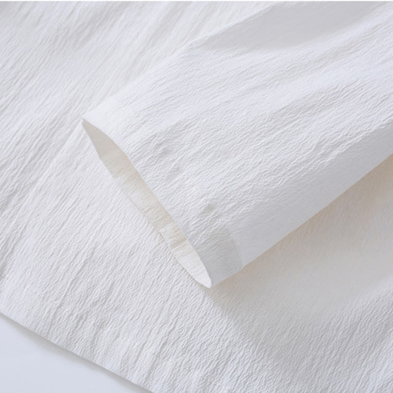 Buddha Stones Vintage Solid Long Sleeve Lace-up Design Cotton Linen Men's Shirt - image 5