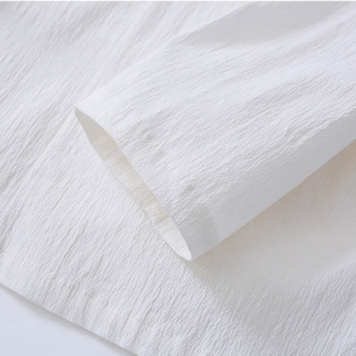 Buddha Stones Vintage Solid Long Sleeve Lace-up Design Cotton Linen Men's Shirt - image 5