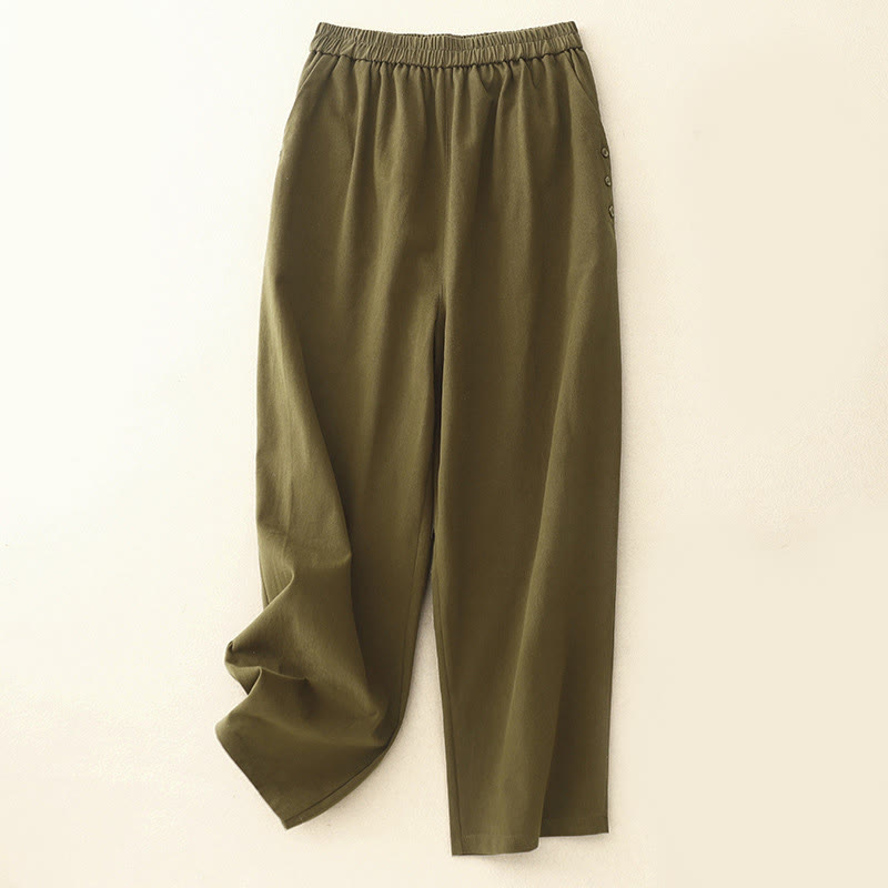 Buddha Stones Casual Snap Buttons Women's Cotton Polyester Pants With Pockets - Olive - US8-10,UK/AU12-14,EU40-42 (2XL) - image 5