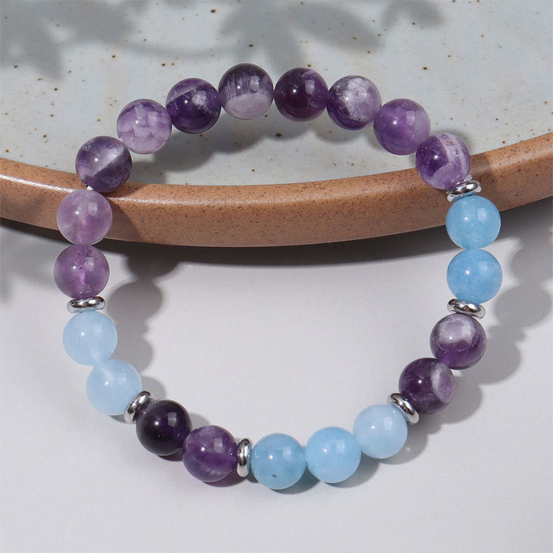 Buddha Stones Amethyst Aquamarine Spacer Beads Peace Bracelet - image 8