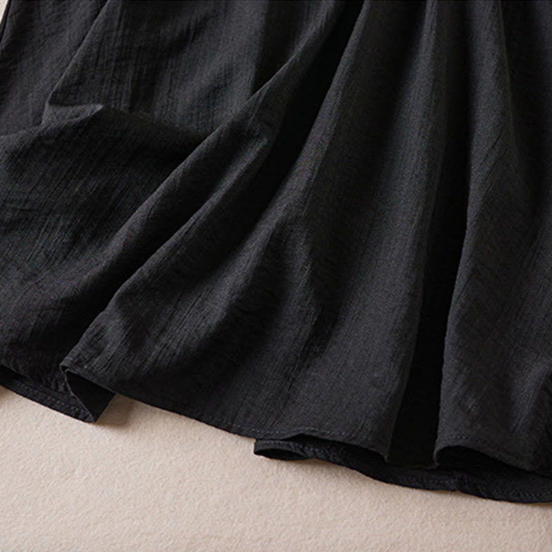 Buddha Stones Pure Color Notched Collar Drawstring Cotton Long Sleeve Midi Dress With Pockets - image 5