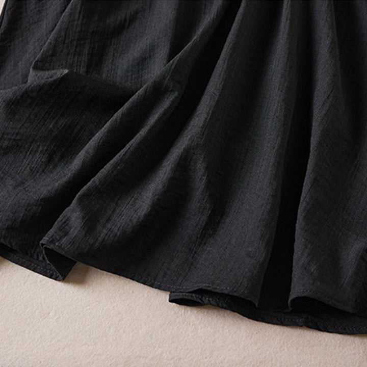 Buddha Stones Pure Color Notched Collar Drawstring Cotton Long Sleeve Midi Dress With Pockets - image 5