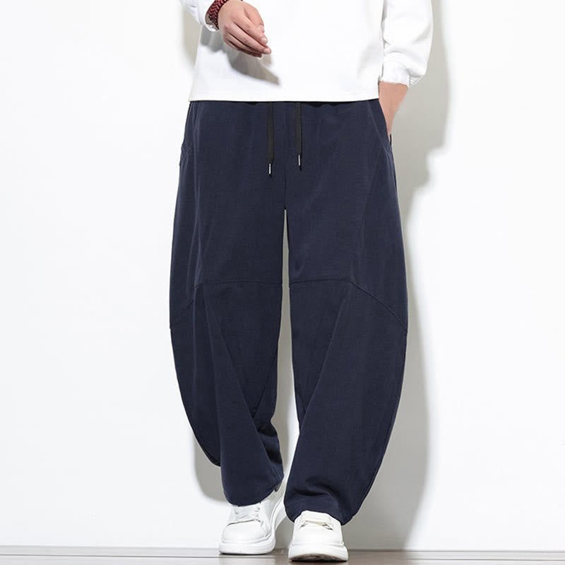 Buddha Stones Drawstring Solid Color Tapered Design Cotton Corduroy Men's Harem Pants With Pockets - MidnightBlue - US/UK/AU46,EU56 (5XL) - image 0