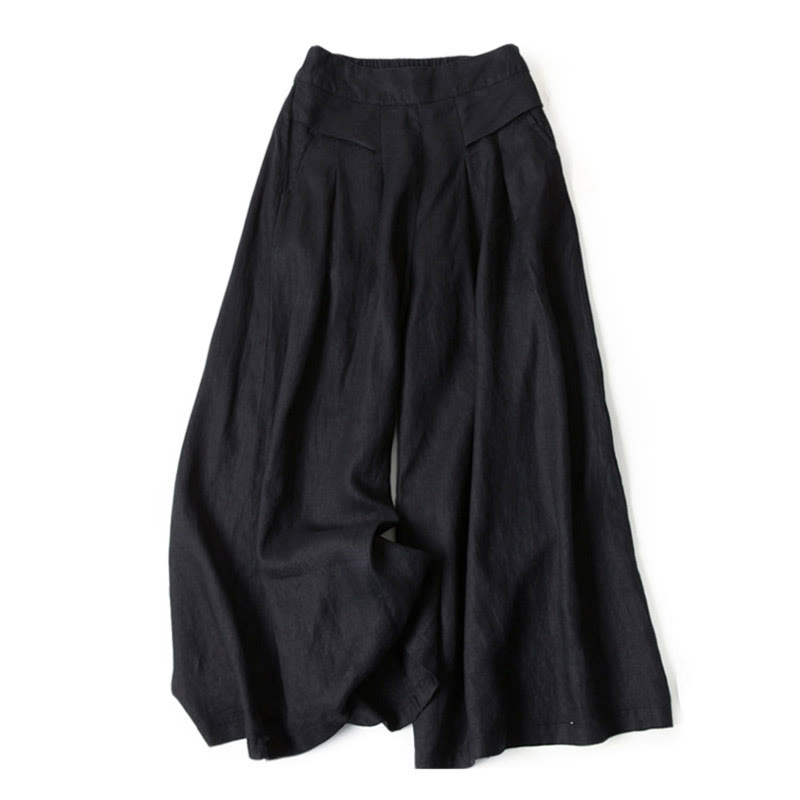 Buddha Stones Plain Color Cotton Linen High Waist Wide Leg Pants With Pockets - Black - US16,UK/AU20,EU48 (3XL) - image 21