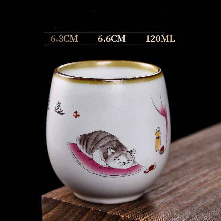 Buddha Stones Cute Lying Cat Branches Teacup Kung Fu Tea Cup With Gift Box - Lying Cat & Blanket 6.3cm*6.6cm*120ml - image 12