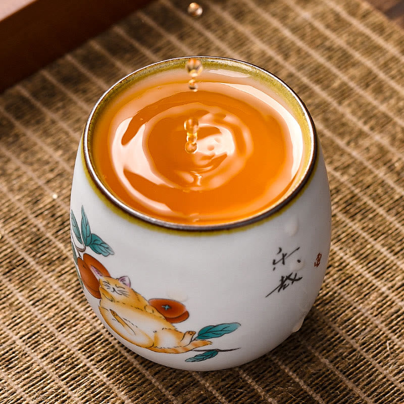 Buddha Stones Cute Lying Cat Branches Teacup Kung Fu Tea Cup With Gift Box - image 6