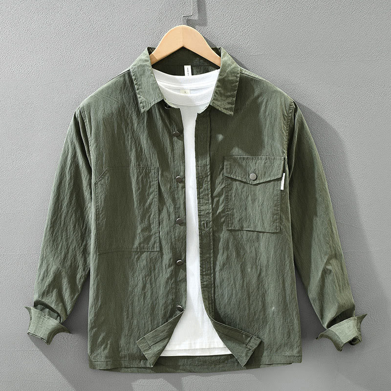 Buddha Stones Daily Long Sleeve Buttons Simple Design Men's Shirt With Pockets - DarkGreen - US/UK/AU42,EU52 (3XL) - image 0