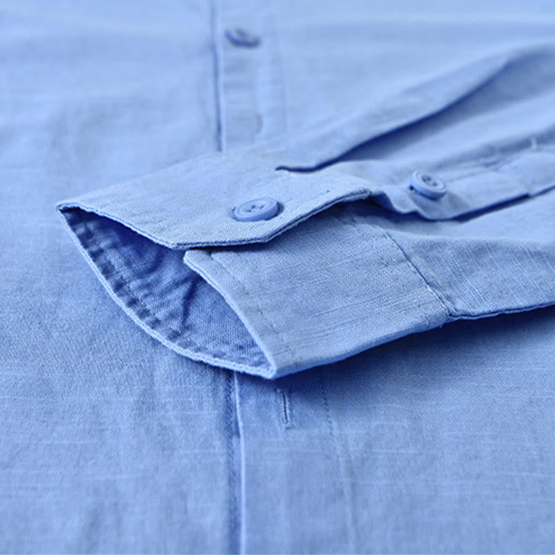 Buddha Stones Men's Spring Pure Color Stand Collar Cotton Linen Long Sleeve Shirt - image 20