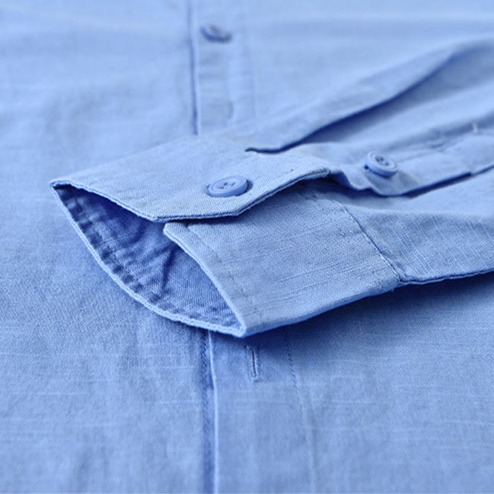 Buddha Stones Men's Spring Pure Color Stand Collar Cotton Linen Long Sleeve Shirt - image 20