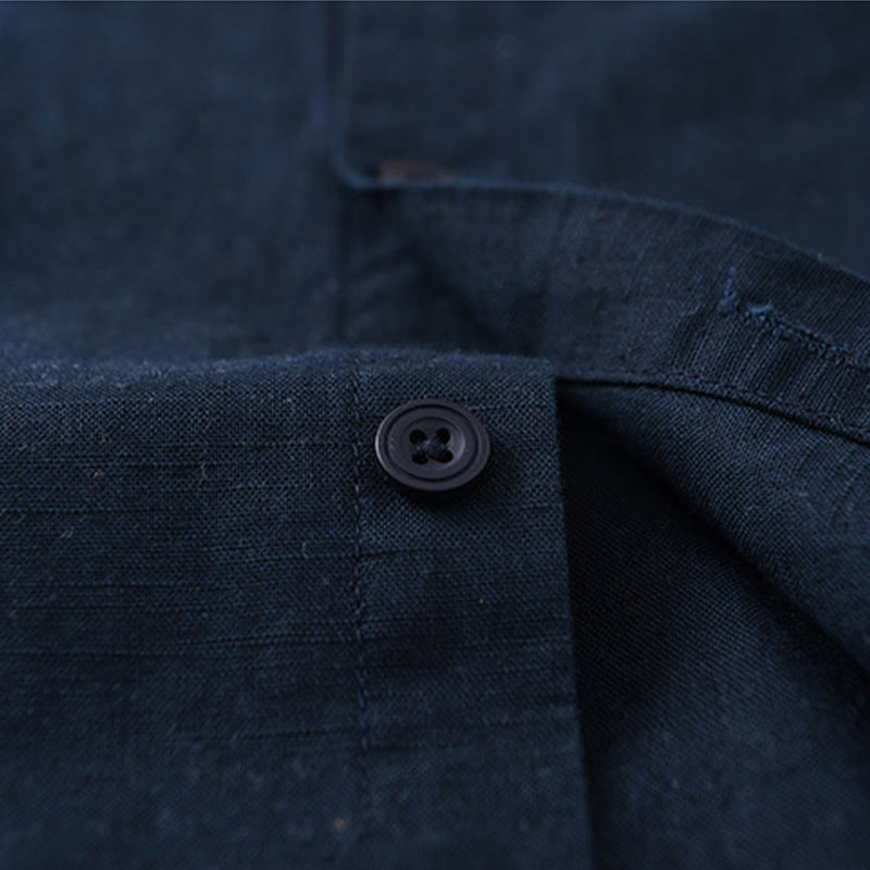 Buddha Stones Men's Spring Pure Color Stand Collar Cotton Linen Long Sleeve Shirt - image 2